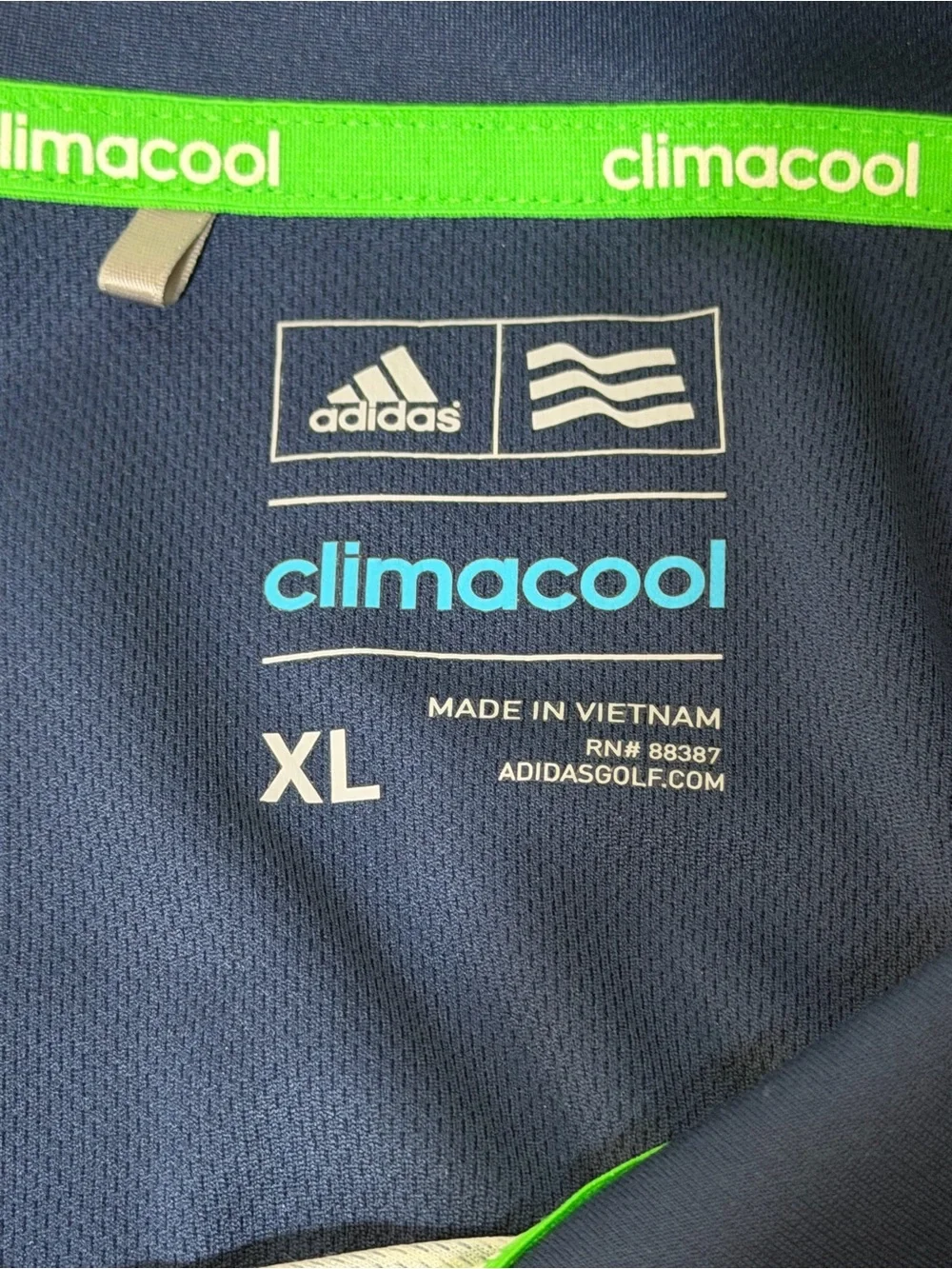 adidas Navy & Green Striped Climacool Polo - XL